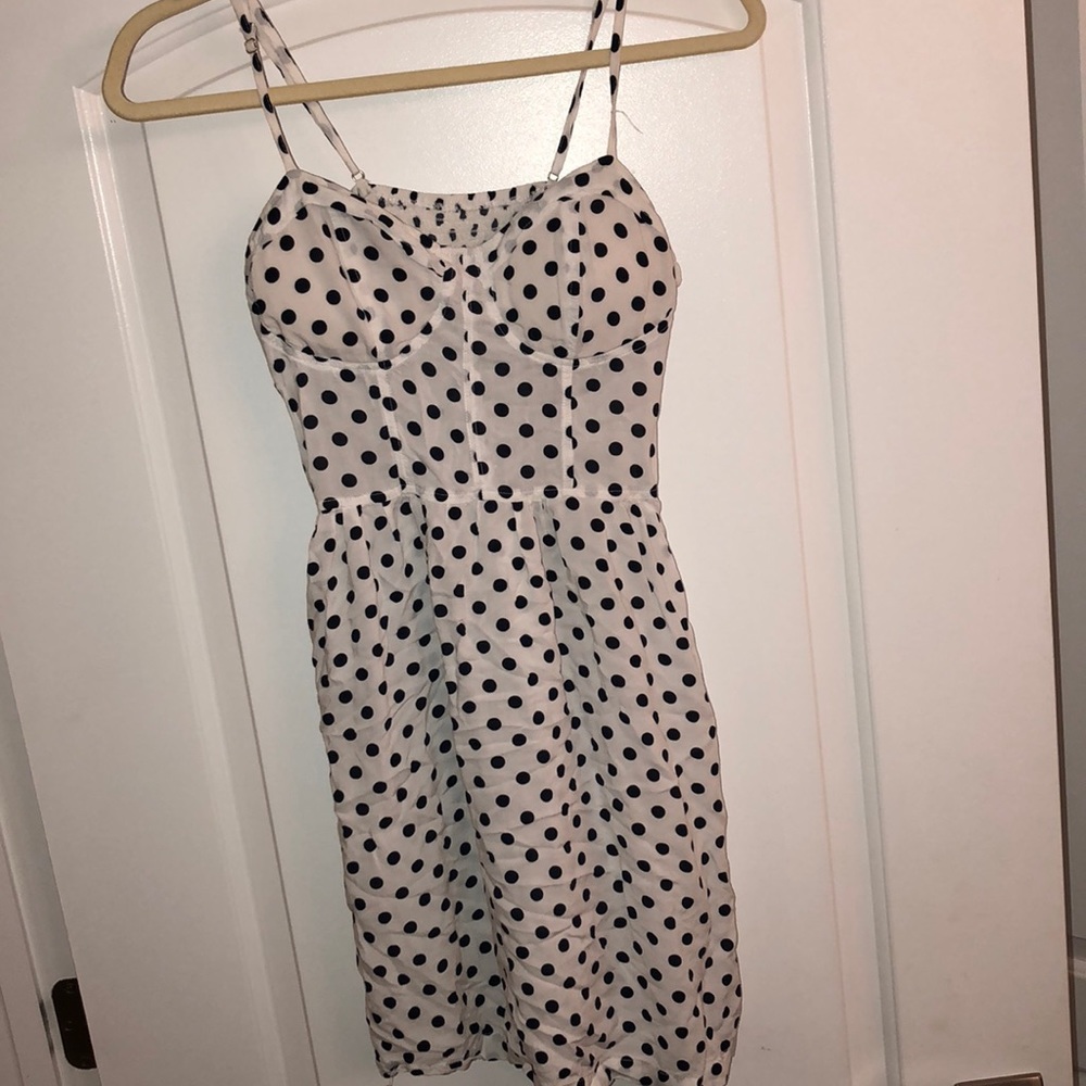 Black and white polka dot strap dress